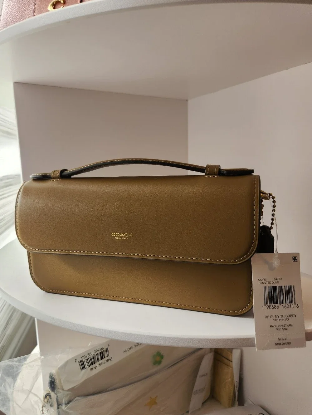 Elora Coach Muted Olive Leather Top-Handle Satchel